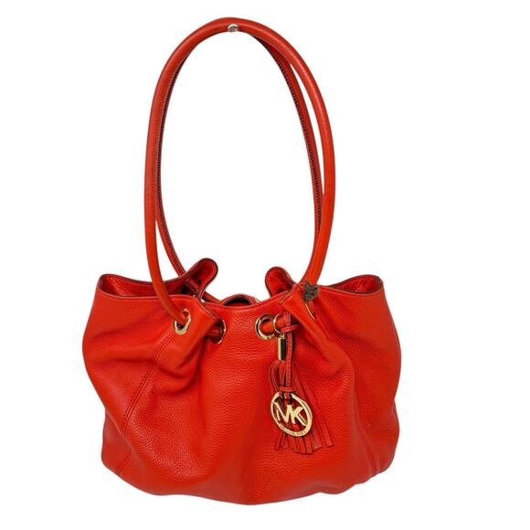 MICHAEL Michael Kors Orange East West Ring Tote Hand Bag Pebbled Leather BOHO - Picture 1 of 16